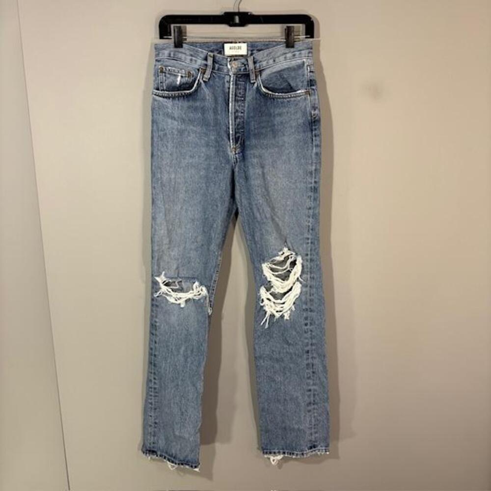 AGOLDE Lana Jeans Womens 25 Blue Med Wash High Rise Straight Distressed 29x29.5